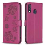 For Samsung Galaxy A40 Four-leaf Embossed Leather Phone Case(Rose Red)
