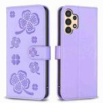 For Samsung Galaxy A73 5G Four-leaf Embossed Leather Phone Case(Purple)