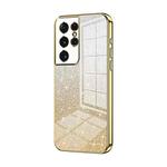 For Samsung Galaxy S21 Ultra 5G Gradient Glitter Powder Electroplated Phone Case(Gold)