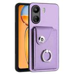 For Xiaomi Redmi 13C 4G / Poco C65 Organ Card Bag Ring Holder PU Phone Case(Purple)