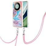 For Huawei Mate 60 Electroplating IMD TPU Phone Case with Lanyard(Blue Marble)