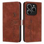 For Tecno Spark 20 Pro Skin Feel Heart Embossed Leather Phone Case with Long Lanyard(Brown)