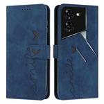 For Tecno Pova 5 Pro Skin Feel Heart Embossed Leather Phone Case with Long Lanyard(Blue)