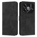 For Tecno Pova 6 Skin Feel Heart Embossed Leather Phone Case with Long Lanyard(Black)