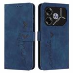For Tecno Pova 6 Skin Feel Heart Embossed Leather Phone Case with Long Lanyard(Blue)