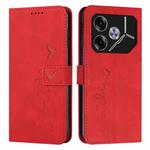 For Tecno Pova 6 Skin Feel Heart Embossed Leather Phone Case with Long Lanyard(Red)