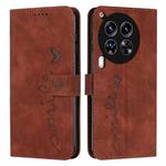 For Tecno Camon 30 Premier Skin Feel Heart Embossed Leather Phone Case with Long Lanyard(Brown)