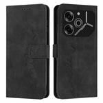 For Tecno Pova 6 Pro Skin Feel Heart Embossed Leather Phone Case with Long Lanyard(Black)