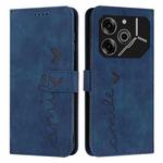 For Tecno Pova 6 Pro Skin Feel Heart Embossed Leather Phone Case with Long Lanyard(Blue)