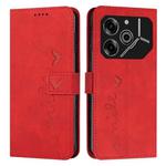 For Tecno Pova 6 Pro Skin Feel Heart Embossed Leather Phone Case with Long Lanyard(Red)