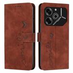 For Tecno Pova 6 Pro Skin Feel Heart Embossed Leather Phone Case with Long Lanyard(Brown)