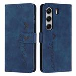 For Tecno Camon 40 4G Skin Feel Heart Embossed Leather Phone Case with Long Lanyard(Blue)
