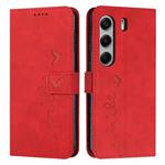 For Tecno Camon 40 4G Skin Feel Heart Embossed Leather Phone Case with Long Lanyard(Red)