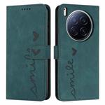 For Tecno Camon 40 Premier Skin Feel Heart Embossed Leather Phone Case with Long Lanyard(Green)