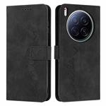 For Tecno Camon 40 Premier Skin Feel Heart Embossed Leather Phone Case with Long Lanyard(Black)