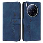 For Tecno Camon 40 Premier Skin Feel Heart Embossed Leather Phone Case with Long Lanyard(Blue)