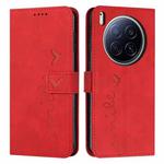 For Tecno Camon 40 Premier Skin Feel Heart Embossed Leather Phone Case with Long Lanyard(Red)