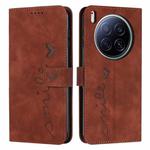 For Tecno Camon 40 Premier Skin Feel Heart Embossed Leather Phone Case with Long Lanyard(Brown)