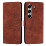 For Tecno Camon 40 Pro 5G Skin Feel Heart Embossed Leather Phone Case with Long Lanyard(Brown)