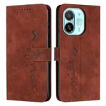 For Tecno Spark 30C 5G / Pop 9 5G Skin Feel Heart Embossed Leather Phone Case with Long Lanyard(Brown)