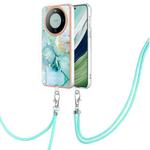 For Huawei Mate 60 Pro Electroplating Marble Dual-side IMD Phone Case with Lanyard(Green 003)