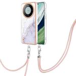 For Huawei Mate 60 Pro Electroplating Marble Dual-side IMD Phone Case with Lanyard(White 006)