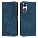 For OPPO A58 / A78 Skin Feel Stripe Pattern Leather Phone Case with Long Lanyard(Blue)