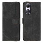 For OPPO A58 / A78 Skin Feel Stripe Pattern Leather Phone Case with Long Lanyard(Black)
