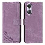 For OPPO A58 / A78 Skin Feel Stripe Pattern Leather Phone Case with Long Lanyard(Purple)