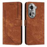 For OPPO Reno11 5G Global Skin Feel Stripe Pattern Leather Phone Case with Long Lanyard(Brown)