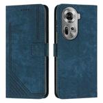 For OPPO Reno11 5G Global Skin Feel Stripe Pattern Leather Phone Case with Long Lanyard(Blue)