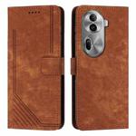 For OPPO Reno11 Pro Global Skin Feel Stripe Pattern Leather Phone Case with Long Lanyard(Brown)