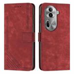 For OPPO Reno11 Pro Global Skin Feel Stripe Pattern Leather Phone Case with Long Lanyard(Red)