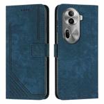 For OPPO Reno11 Pro Global Skin Feel Stripe Pattern Leather Phone Case with Long Lanyard(Blue)