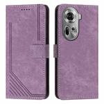 For OPPO Reno11 Pro Global Skin Feel Stripe Pattern Leather Phone Case with Long Lanyard(Purple)