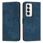 For OPPO Reno12 5G Global Skin Feel Stripe Pattern Leather Phone Case with Long Lanyard(Blue)