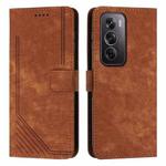 For OPPO Reno12 Pro Global Skin Feel Stripe Pattern Leather Phone Case with Long Lanyard(Brown)