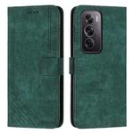 For OPPO Reno12 Pro Global Skin Feel Stripe Pattern Leather Phone Case with Long Lanyard(Green)