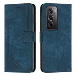 For OPPO Reno12 Pro Global Skin Feel Stripe Pattern Leather Phone Case with Long Lanyard(Blue)