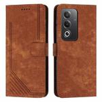 For OPPO A3 Pro Global Skin Feel Stripe Pattern Leather Phone Case with Long Lanyard(Brown)