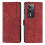 For OPPO A3 Pro Global Skin Feel Stripe Pattern Leather Phone Case with Long Lanyard(Red)