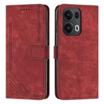 For OPPO Reno13 Pro Global Skin Feel Stripe Pattern Leather Phone Case with Long Lanyard(Red)