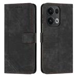 For OPPO Reno13 Pro Global Skin Feel Stripe Pattern Leather Phone Case with Long Lanyard(Black)