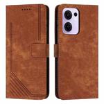 For OPPO Reno13 F 5G / 4G Skin Feel Stripe Pattern Leather Phone Case with Long Lanyard(Brown)