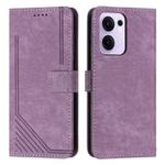 For OPPO Reno13 F 5G / 4G Skin Feel Stripe Pattern Leather Phone Case with Long Lanyard(Purple)