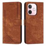 For OPPO A5 Pro 5G Global Skin Feel Stripe Pattern Leather Phone Case with Long Lanyard(Brown)