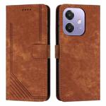 For OPPO A5x 5G Global Skin Feel Stripe Pattern Leather Phone Case with Long Lanyard(Brown)