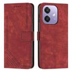 For OPPO A5x 5G Global Skin Feel Stripe Pattern Leather Phone Case with Long Lanyard(Red)