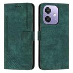 For OPPO A5x 5G Global Skin Feel Stripe Pattern Leather Phone Case with Long Lanyard(Green)