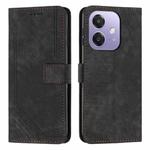 For OPPO A5x 5G Global Skin Feel Stripe Pattern Leather Phone Case with Long Lanyard(Black)